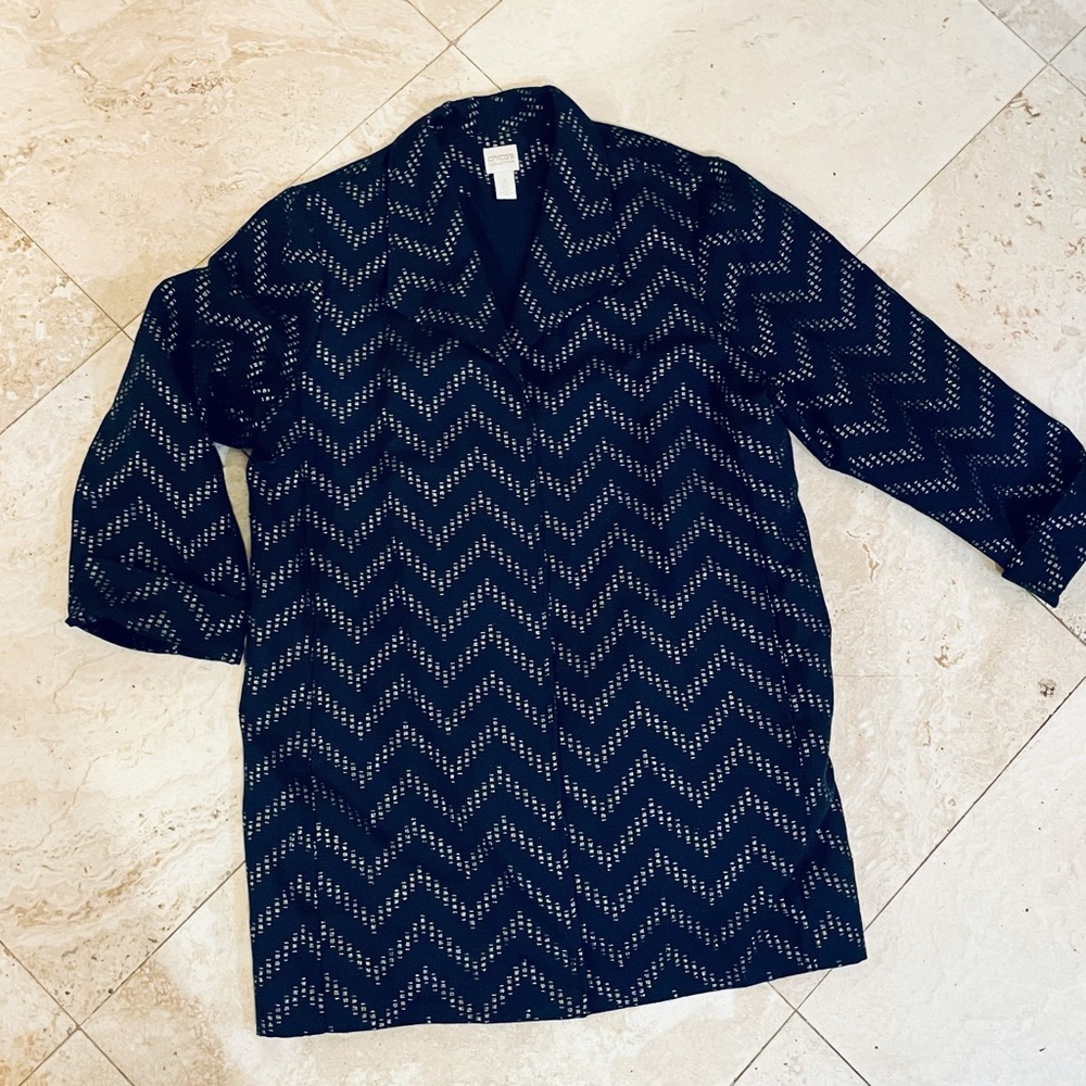 Beautiful Chico’s Navy Longer Chevron Jacket  size 3  or Extra Large XL EUC